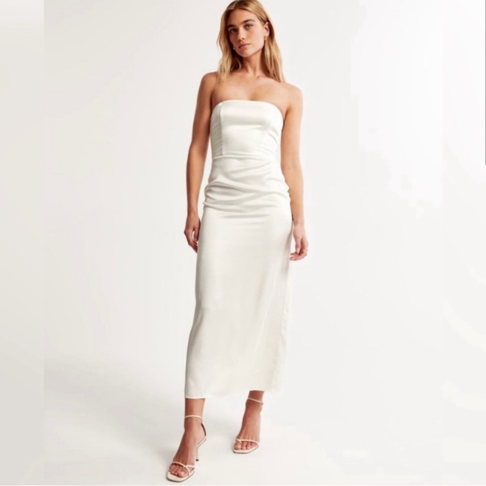 NWT Abercrombie & Fitch White Cream Strapless Satin Dress